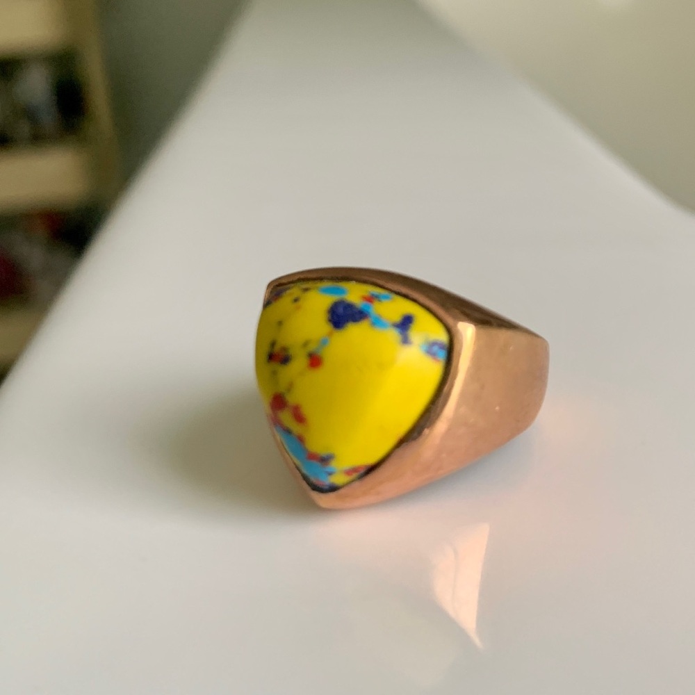 Unisex Yellow Turquoise Signet Ring